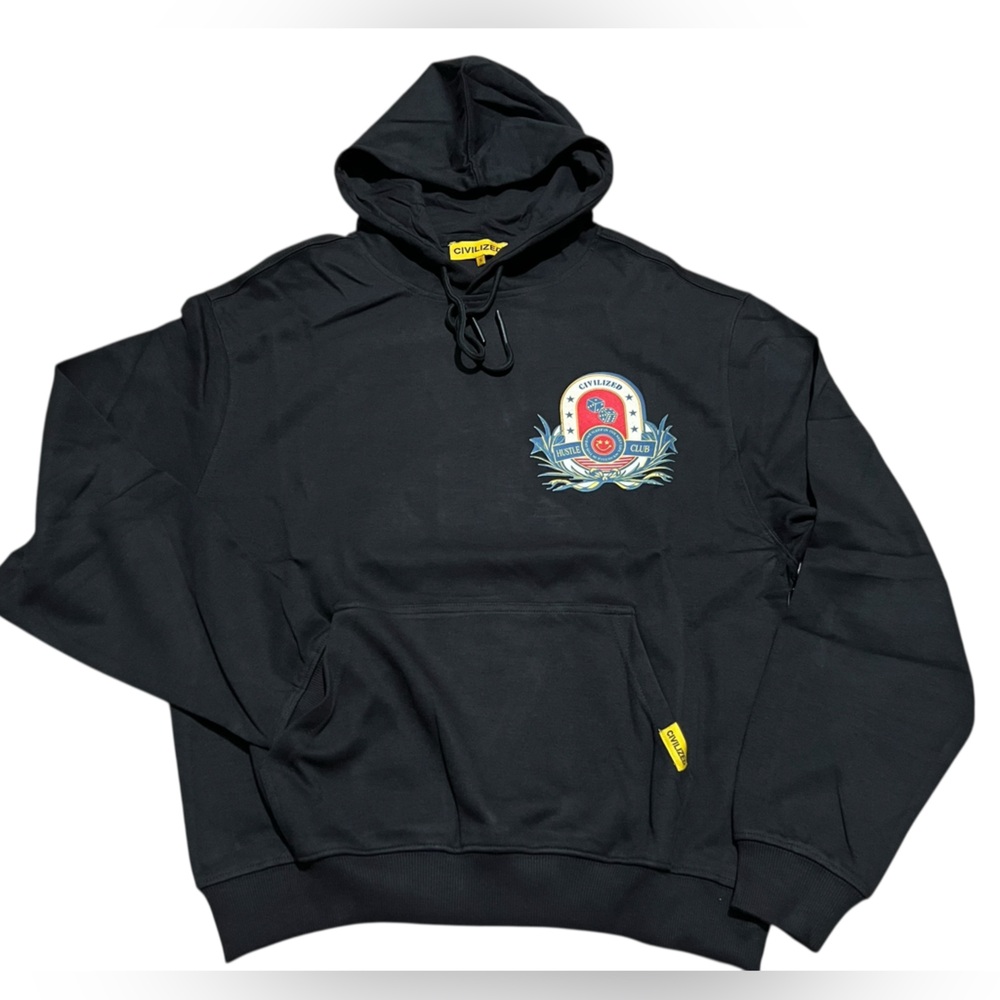 Civilized men's Hoodie sweater hustle or‎ die patch front back black size small